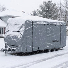 Load image into Gallery viewer, GEARFLAG Travel Trailer RV Cover with reinforced windproof side-straps and roll-up side panels

